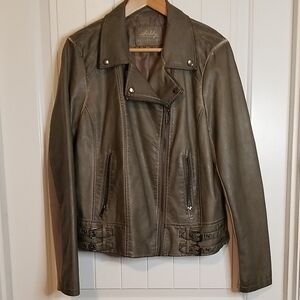 Sebby Collection Olive/Khaki Vegan Leather Jacket w/Buckle Details & Pockets XL